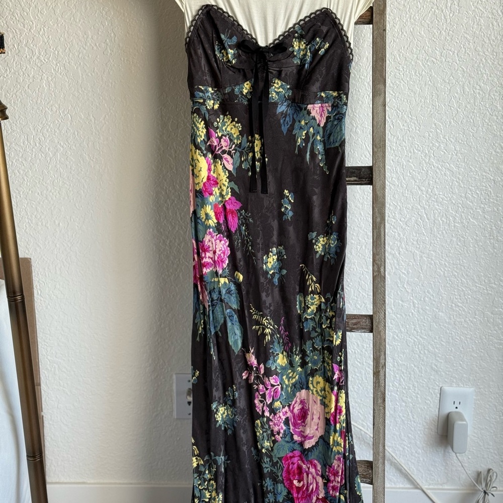 Anthropologie Black Floral Strapless Dress